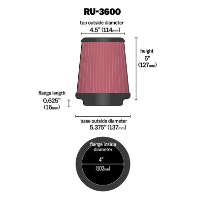 Image showing  Universal Round Tapered Air Filter, 4 in. x 0.625 in. FLG, RU-3600