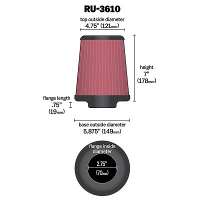 Image showing  7 in. Universal Round Tapered Air Filter, 2.75 in. x 0.75 in. FLG