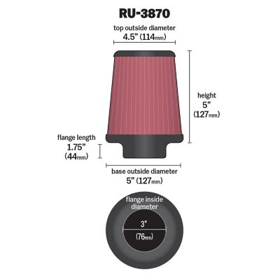 Image showing  5 in. Universal Round Tapered Air Filter, 3 in. x 1.75 in. FLG, RU-3870