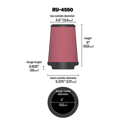 Image showing  Universal Round Tapered Air Filter, 4 in. x 0.625 in. FLG, RU-4550
