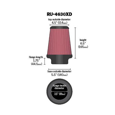 Image showing  6.5 in. Universal Round Air Filter, 3.5 in. x 1.75 in. FLG