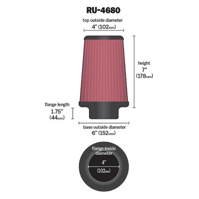 Image showing  Universal Round Tapered Air Filter, 4 in. x 1.75 in. FLG, RU-4680