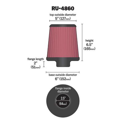 Image showing  6.5 in. Universal Round Tapered Air Filter, 2.5 in. x 2 in. FLG, RU-4860