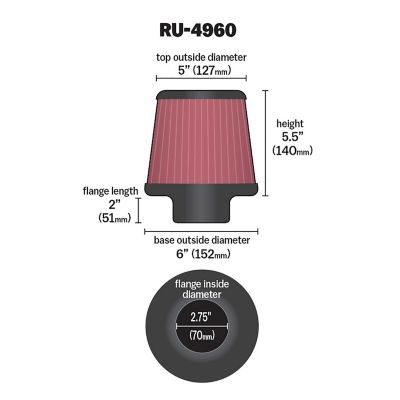 Image showing  5.5 in. Universal Round Tapered Air Filter, 2.75 in. x 2 in. FLG