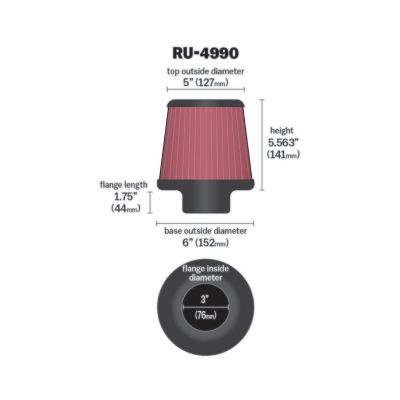 Image showing  5.5 in. Universal Round Tapered Air Filter, 3 in. x 1.75 in. FLG, RU-4990