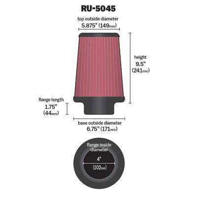 Image showing  Universal Round Tapered Air Filter, 4 in. x 1.75 in. FLG, RU-5045