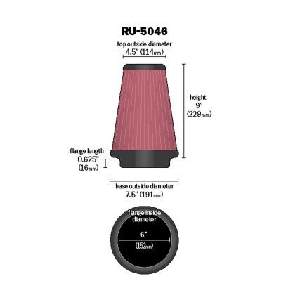 Image showing  9 in. Universal Round Tapered Air Filter, 6 in. x 0.625 in. FLG, RU-5046