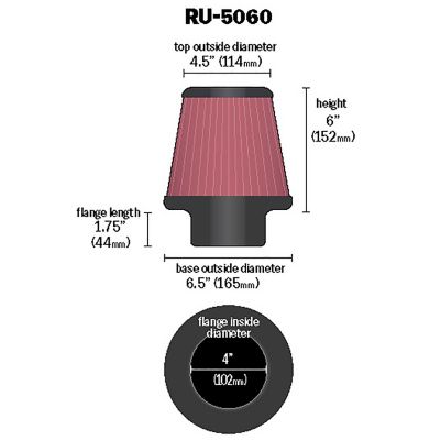 Image showing  Universal Round Tapered Air Filter, 4 in. x 1.75 in. FLG, RU-5060