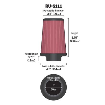 Image showing  5.75 in. Universal Round Tapered Air Filter, 3 in. x 0.75 in. FLG