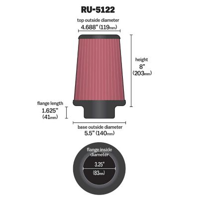 Image showing  8 in. Universal Round Air Filter, 3.25 in. x 1.625 in. FLG