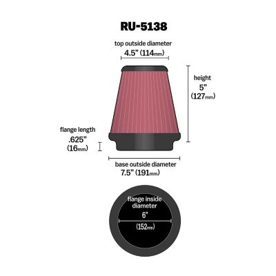 Image showing  Universal Round Tapered Air Filter, 6 in. x 0.625 in. FLG