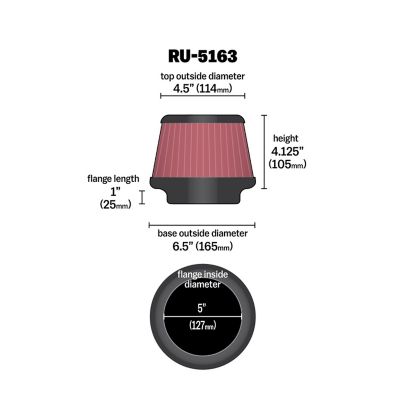 Image showing  Universal Round Tapered Air Filter, 5 in. x 1 in. FLG, RU-5163