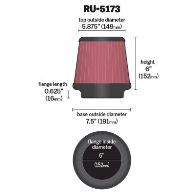 Image showing  6 in. Universal Round Tapered Air Filter, 6 in. x 0.625 in. FLG, RU-5173