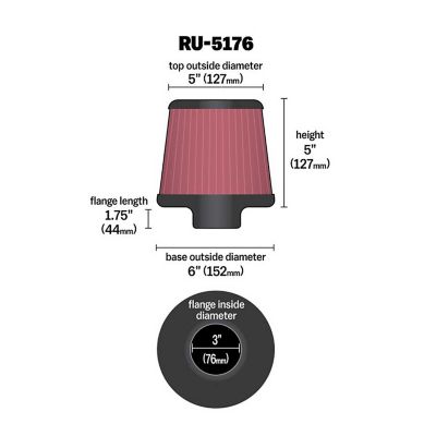 Image showing  5 in. Universal Round Tapered Air Filter, 3 in. x 1.75 in. FLG, RU-5176