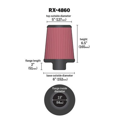 Image showing  6.5 in. Universal Round Tapered Air Filter, 2.5 in. x 2 in. FLG, RX-4860