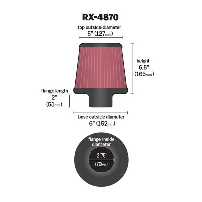 Image showing  6.5 in. Universal Round Tapered Air Filter, 2.75 in. x 2 in. FLG