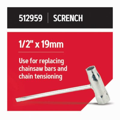 Image showing  Chainsaw Scrench Adjustment Tool with 13 mm and 19 mm Sockets and Flathead Screwdriver