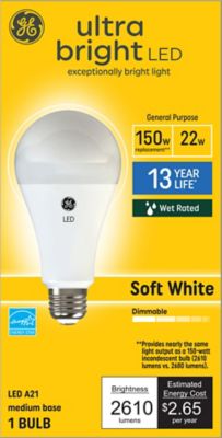 GE Ultra Bright LED Light Bulb, 150 Watts Replacement, Soft White, A21 Outdoor General Purpose Bulb