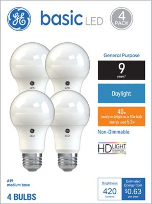 GE 40W Equivalent 420 Lumen A19 Replacement Basic General Purpose LED Daylight Bulbs, 4-Pack