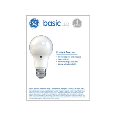 Image showing  40 Watt Equivalent 420-Lumen A19 Replacement Basic General Purpose LED Light Bulbs, Soft White, 2,700K, 4-Pack