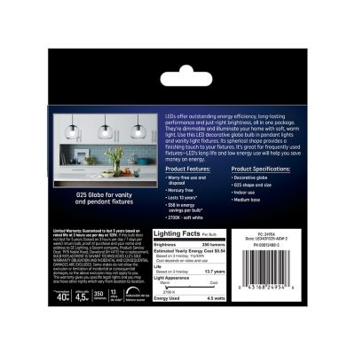 Image showing  40 Watt Equivalent 350-Lumen Replacement Ceiling Fan LED Light Bulbs, Soft White, 2,700K, 2-Pack