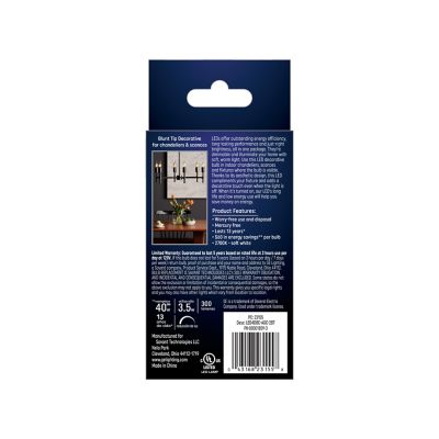 Image showing  40 Watt Equivalent 300-Lumen LED Decorative Light Bulbs, Soft White, 2,700K, Small Base, 2-Pack