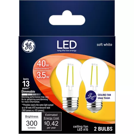 GE LED Ceiling Fan Light Bulbs 40 Watt Equivalent 300 Lumens Soft White 2700K 2 Pack LED Light Bulbs