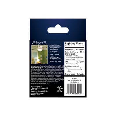 Image showing  40 Watt Equivalent 300-Lumen LED Ceiling Fan Light Bulbs, Soft White, 2,700K, 2-Pack