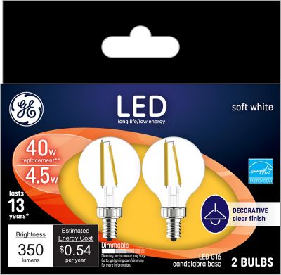 GE LED Decorative Light Bulbs, 40 Watt Replacement, Soft White, G16 Clear Globe Bulbs (2 Pack)