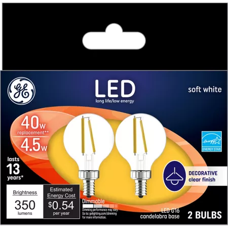 Decorative Clear G16 LED Globe Light Bulbs 40 Watt Equivalent 350 Lumens Soft White 2700K 2 Pack LED Light Bulbs