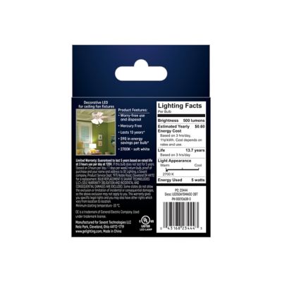 Image showing  60 Watt Equivalent 500-Lumen A15 Clear LED Ceiling Fan Light Bulbs, Soft White, 2,700K, 2-Pack, 23444