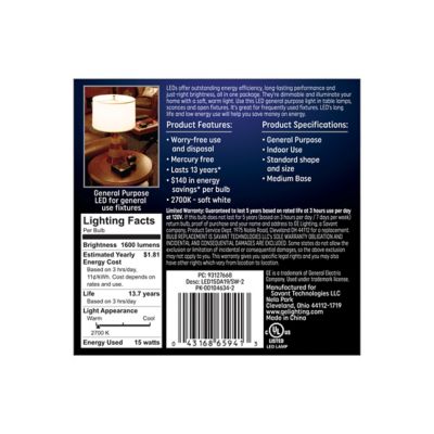 Image showing  100 Watt Equivalent 1,600-Lumen A19 General Purpose LED Light Bulbs, Soft White, 2,700K, 2-Pack