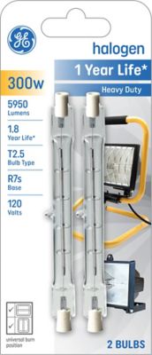 GE Halogen Heavy Duty T2.5 Light Bulbs, 300 Watts, R7S Base (2 Pack)