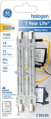 GE Halogen Heavy Duty Light Bulbs, 500 Watts, Soft White, R7S Base, T2.5 Light Bulb (2 Pack)