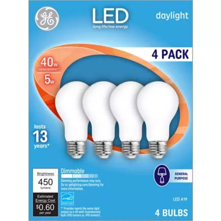 GE LED Light Bulbs 40 Watt Equivalent 450 Lumens Daylight 5000K 4-Pack LED Light Bulbs