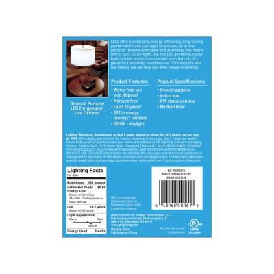 Image showing  40 Watt Equivalent 450-Lumen LED Light Bulbs, Daylight, 5,000K, 4-Pack