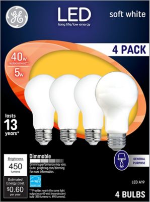 GE LED Light Bulbs, 40 Watts Replacement, Soft White, A19 General Purpose (4 Pack)