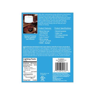 Image showing  60 Watt Equivalent 800-Lumen A19 General Purpose LED Light Bulbs, Daylight, 5,000K, 4-Pack