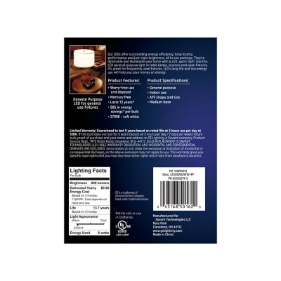 Image showing  60 Watt Equivalent 800-Lumen A19 General Purpose LED Light Bulbs, Soft White, 2,700K, Frosted, 4-Pack