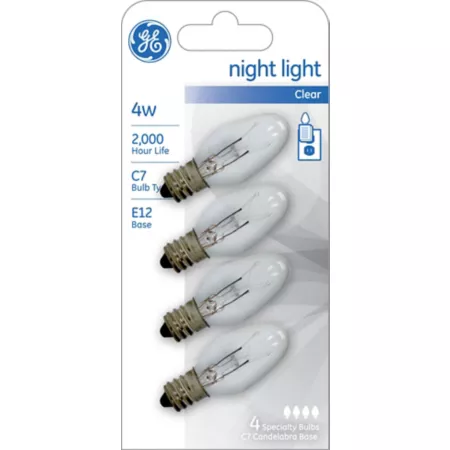 GE 4W Incandescent Night Light Replacement Bulbs 16 Lumens 4 Pack Incandescent Bulbs