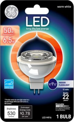 GE LED Floodlight Bulb, 50 Watts Replacement, Warm White, MR16 Floodlight GU5.3 Base