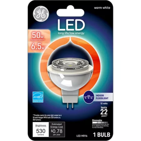 GE MR16 LED Spotlight Bulb 50 Watt Equivalent 530 Lumens Warm White 3000K GU5.3 Base LED Light Bulbs