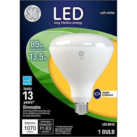 GE Soft White LED Floodlight Bulb, 85 Watts Replacement, BR40 Indoor Floodlight