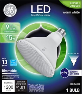 GE 90 Watt Equivalent 1,200-Lumen PAR38 LED Indoor/Outdoor Floodlight Bulb, Warm White, 3,000K