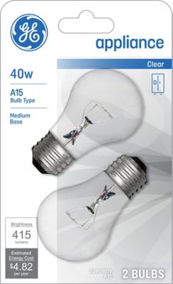 GE Appliance Incandescent Light Bulbs, 40 Watts, A15 Light Bulbs (2 Pack)
