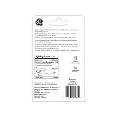 Image showing  40W 415-Lumen Appliance Incandescent A15 Light Bulbs, 2-Pack
