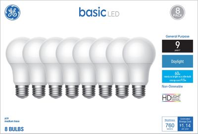 GE 60W Equivalent 750 Lumen Replacement Basic General Purpose LED Daylight Bulbs, 8-Pack