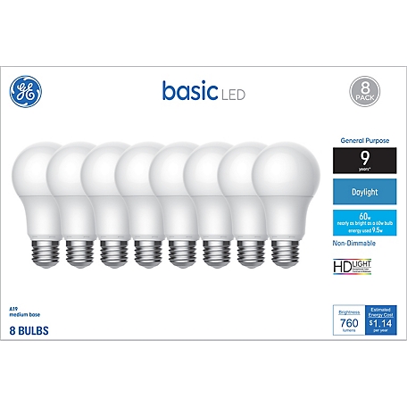 GE 60W Equivalent 750 Lumen Replacement Basic General Purpose LED Daylight Bulbs, 8-Pack