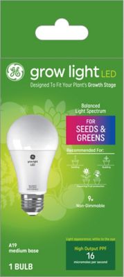 GE Grow LED Light Bulb for Seeds and Greens, A19 Plant Light Bulb, Balanced Light Spectrum