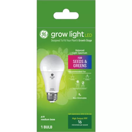 GE Grow LED Bulb for Seeds and Greens A19 Plant Bulb Balanced Light Spectrum LED Light Bulbs